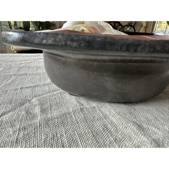 Vintage Ikebana Ceramic Flower Vase Handmade, Painted, Signed. Copper Stand 7x2” - Picture 10 of 13